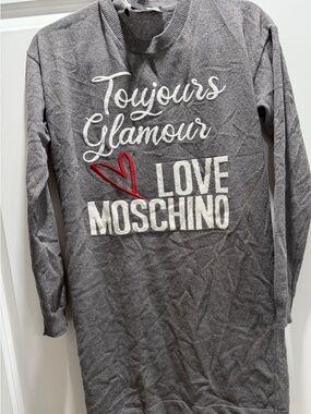 Love Moschino Gray Maxi Dress with Red Heart Detail